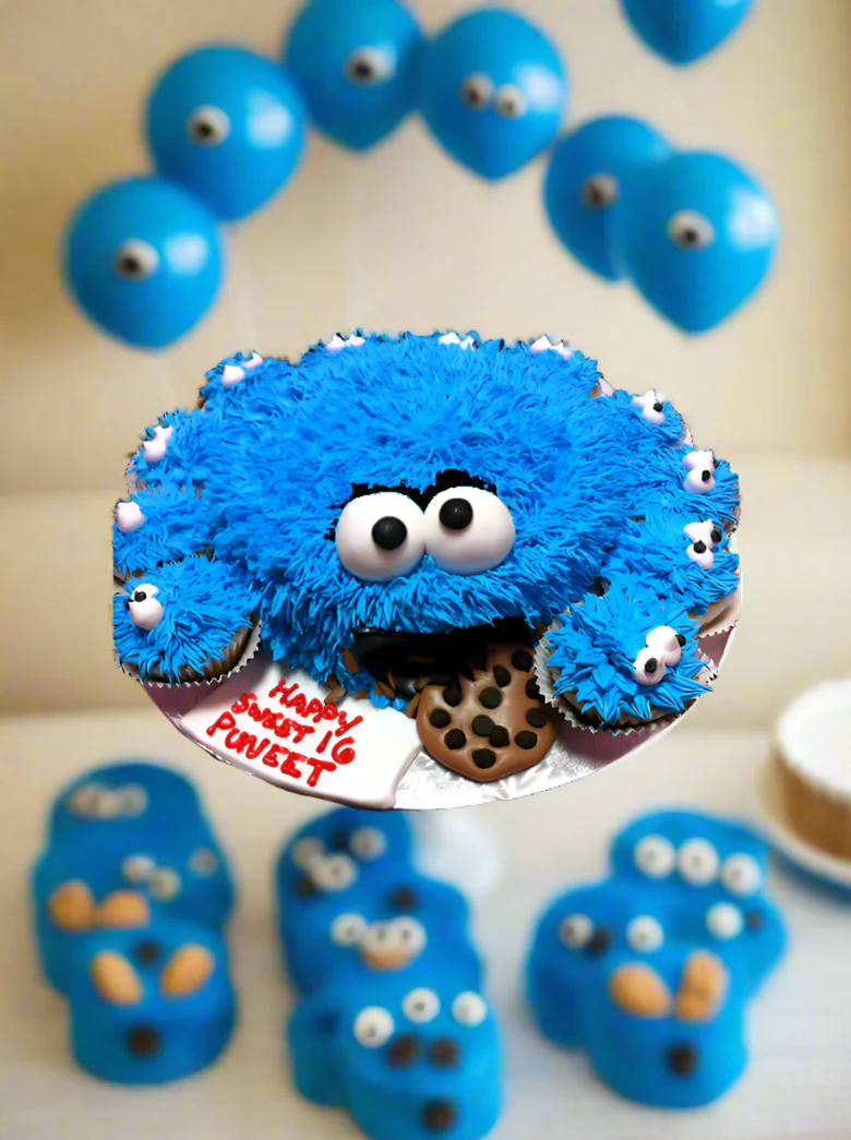 Cookie Monster Theme Cake & Cupcakes - Image 3