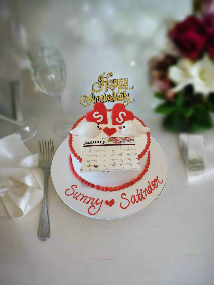 Couple Anniversary Cream Cake - Image 2