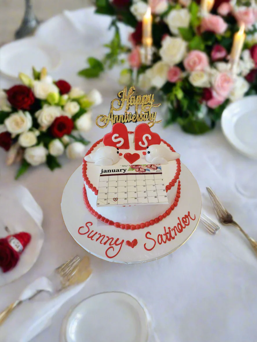 Couple Anniversary Cream Cake - Image 3