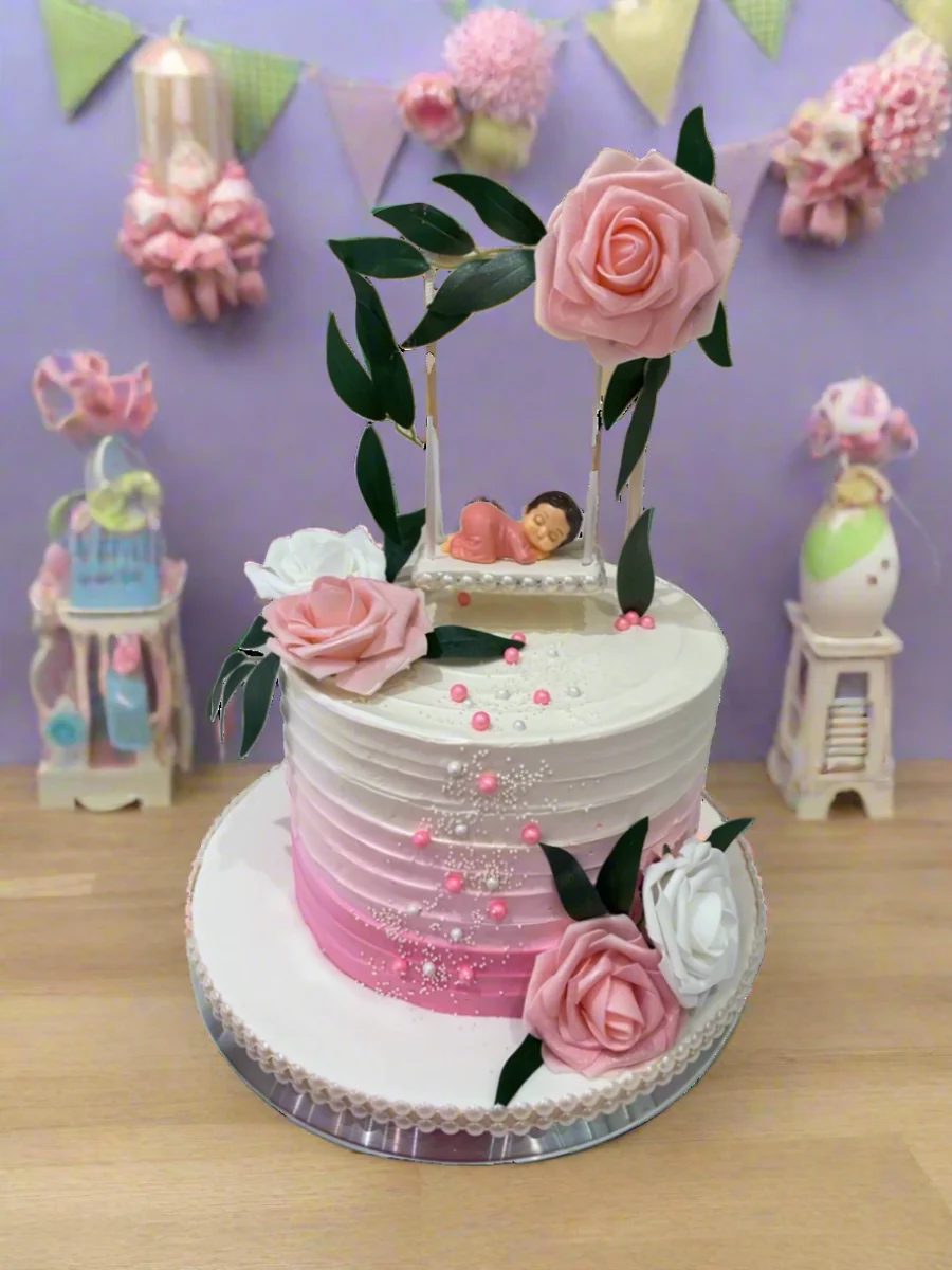Cradle Baby Shower Cream Cake - Image 2