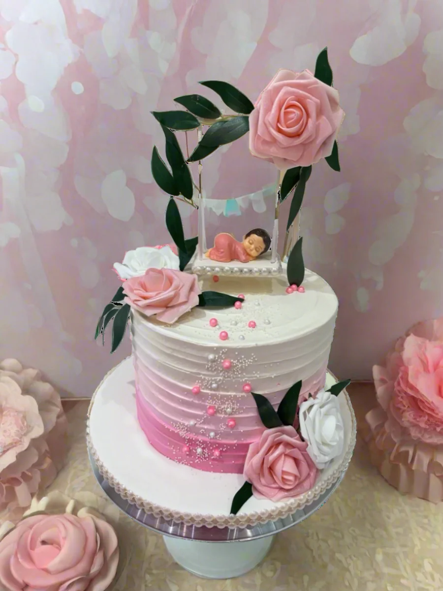 Cradle Baby Shower Cream Cake - Image 3