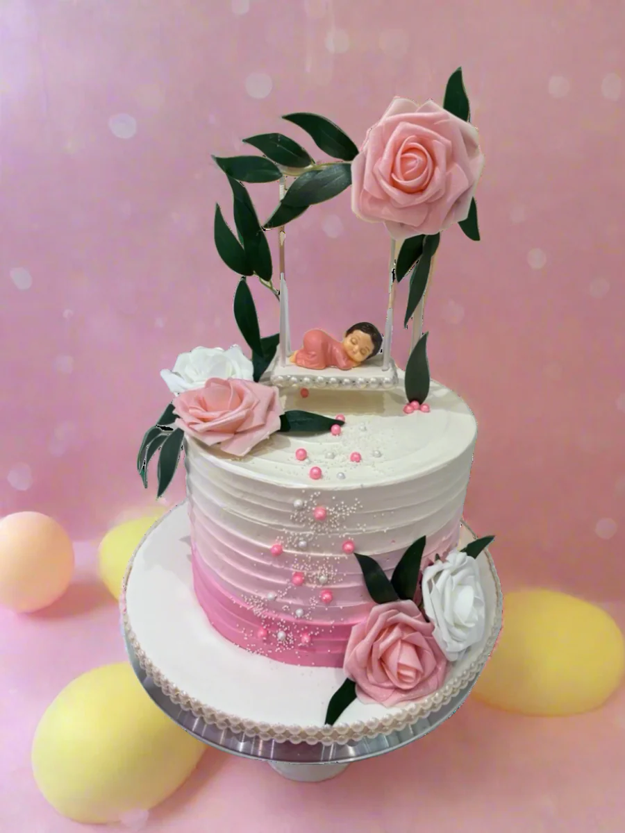 Cradle Baby Shower Cream Cake - Image 4