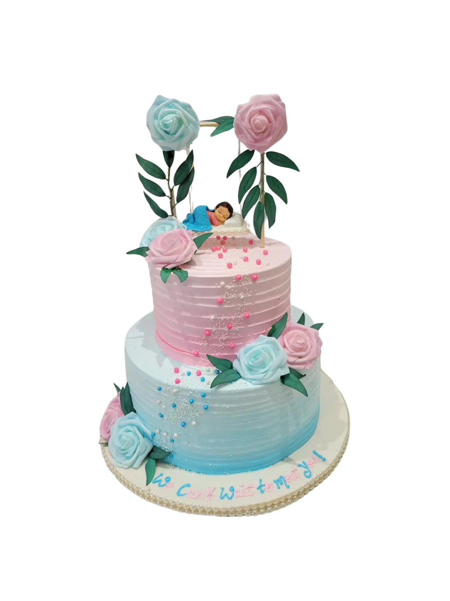 Cradle Baby Shower Cream Tiered Cake