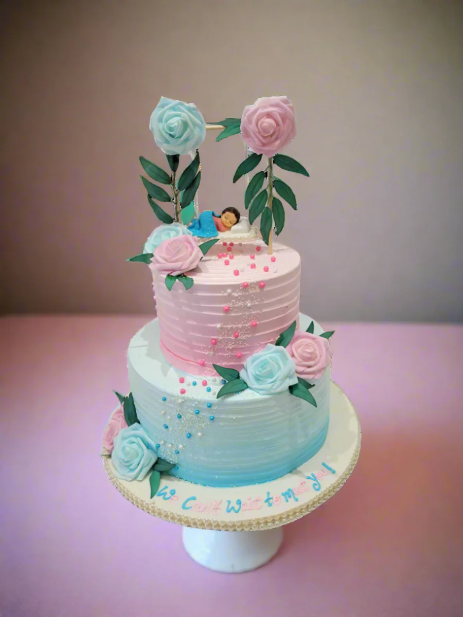 Cradle Baby Shower Cream Tiered Cake - Image 2