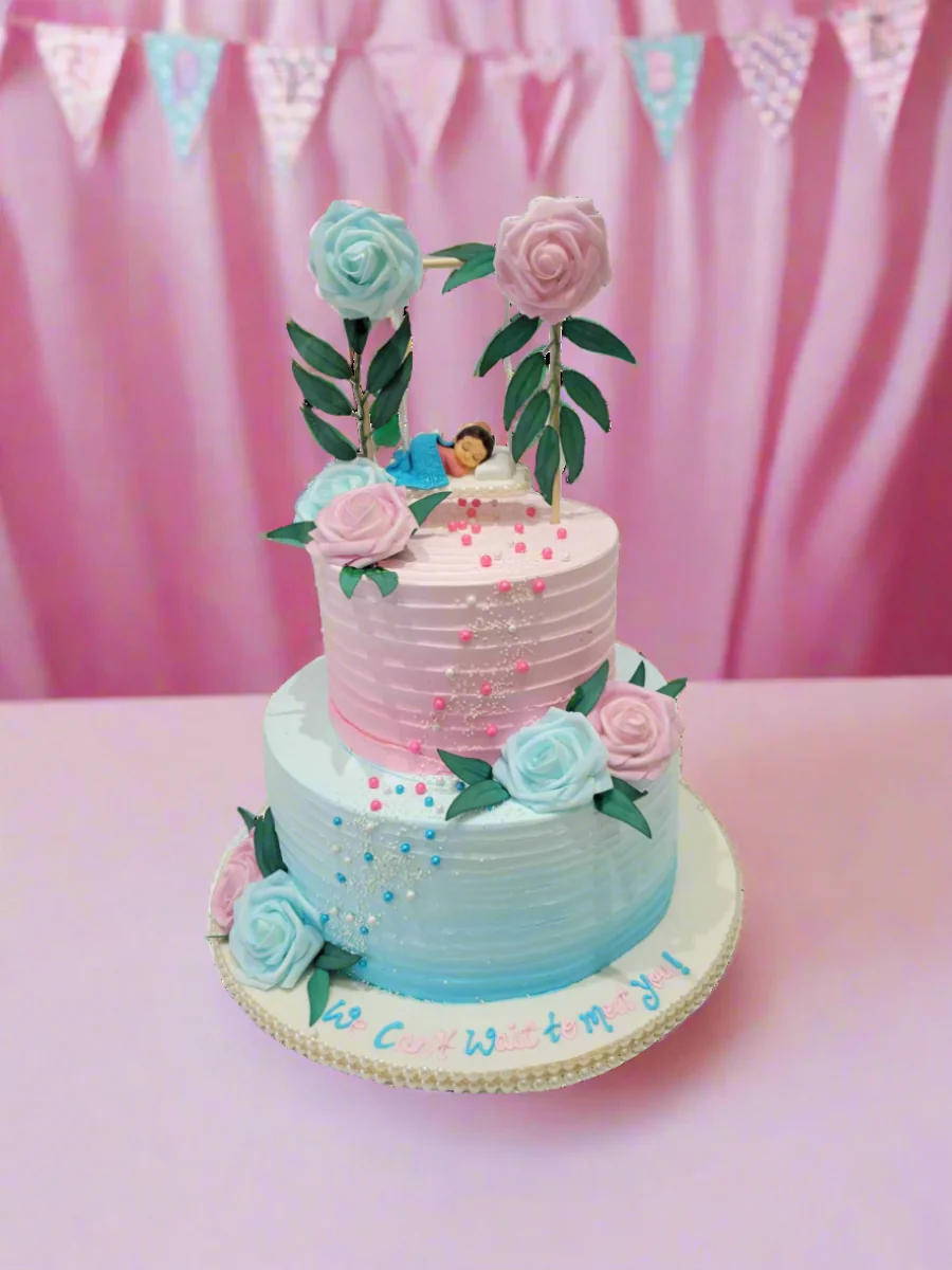 Cradle Baby Shower Cream Tiered Cake - Image 3