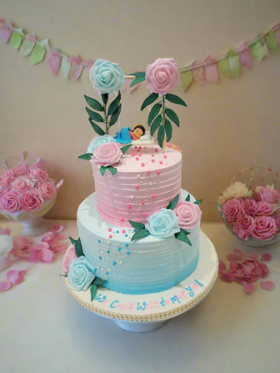 Cradle Baby Shower Cream Tiered Cake - Image 4