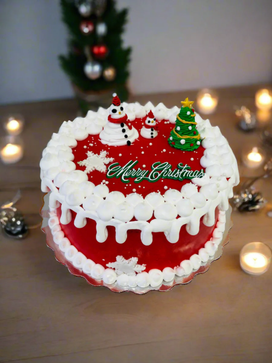 Cream Snowman Christmas Cake - Image 2