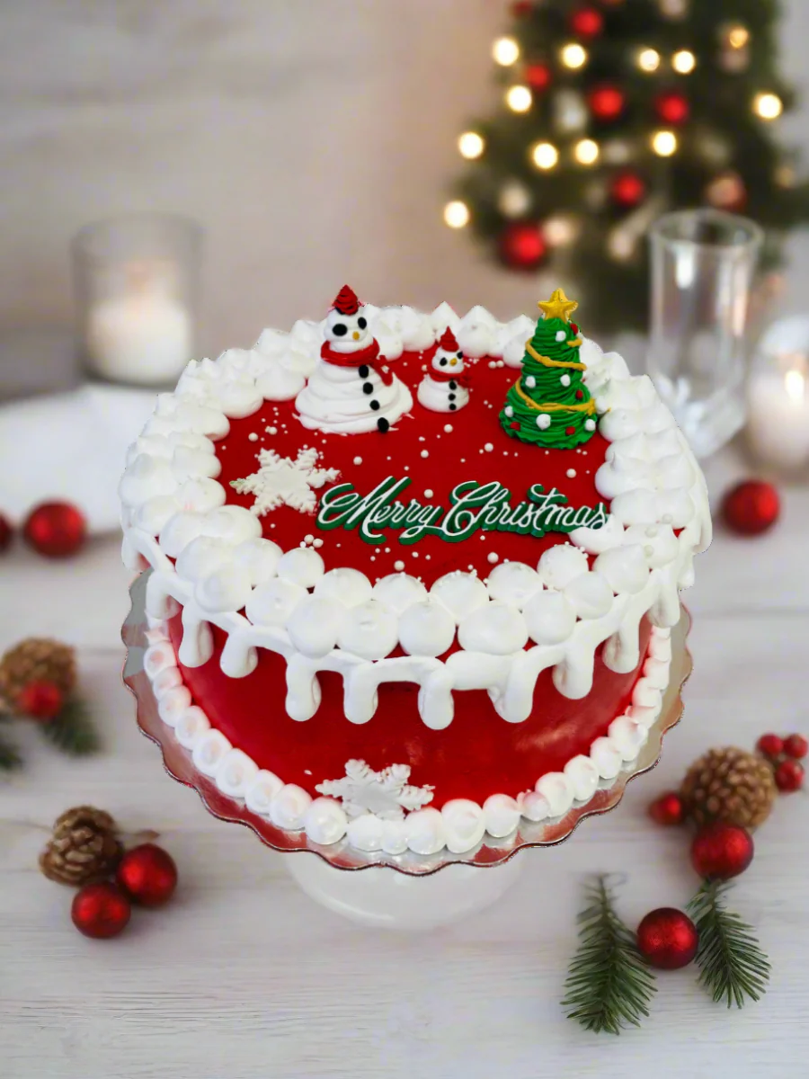 Cream Snowman Christmas Cake - Image 3