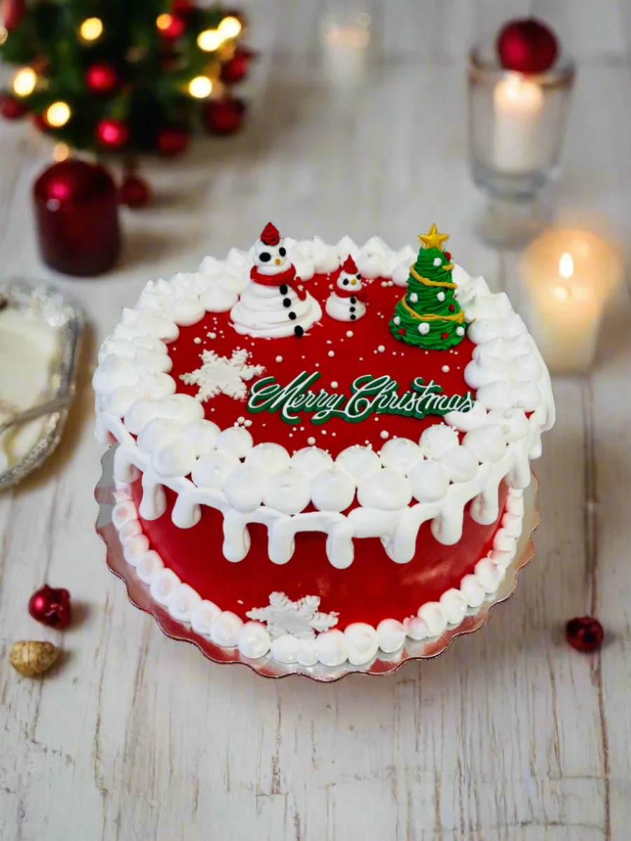 Cream Snowman Christmas Cake - Image 4