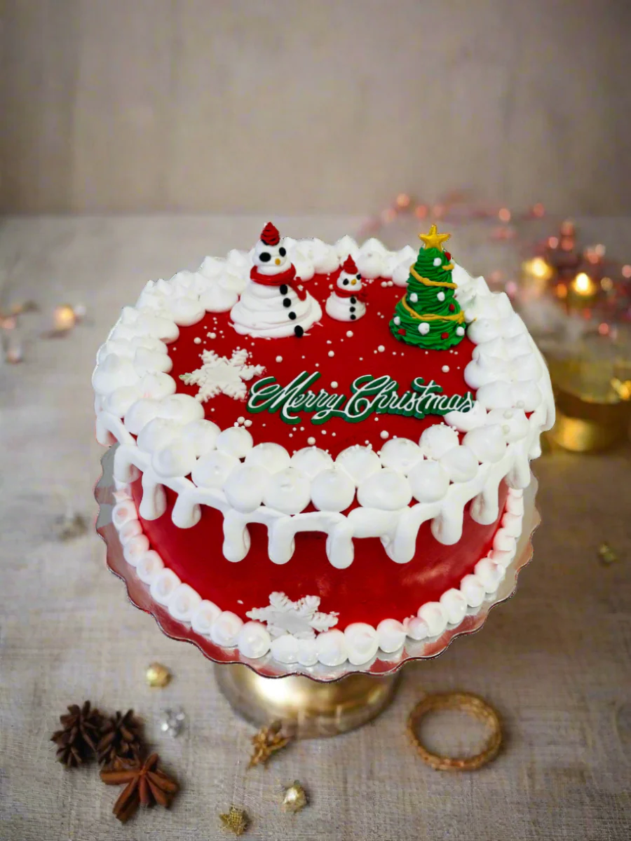 Cream Snowman Christmas Cake - Image 5