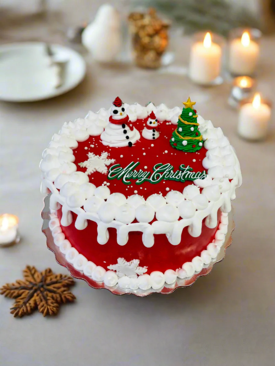 Cream Snowman Christmas Cake - Image 6