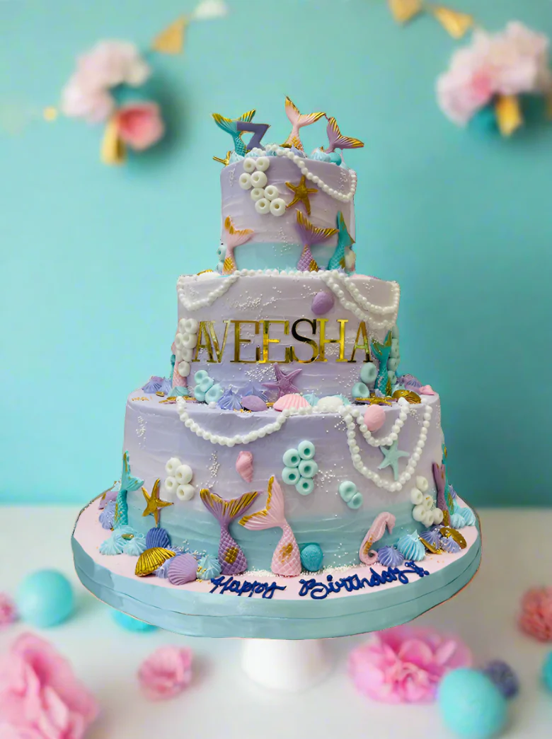Dhvani Mermaid Tiered Cream Cake - Image 4