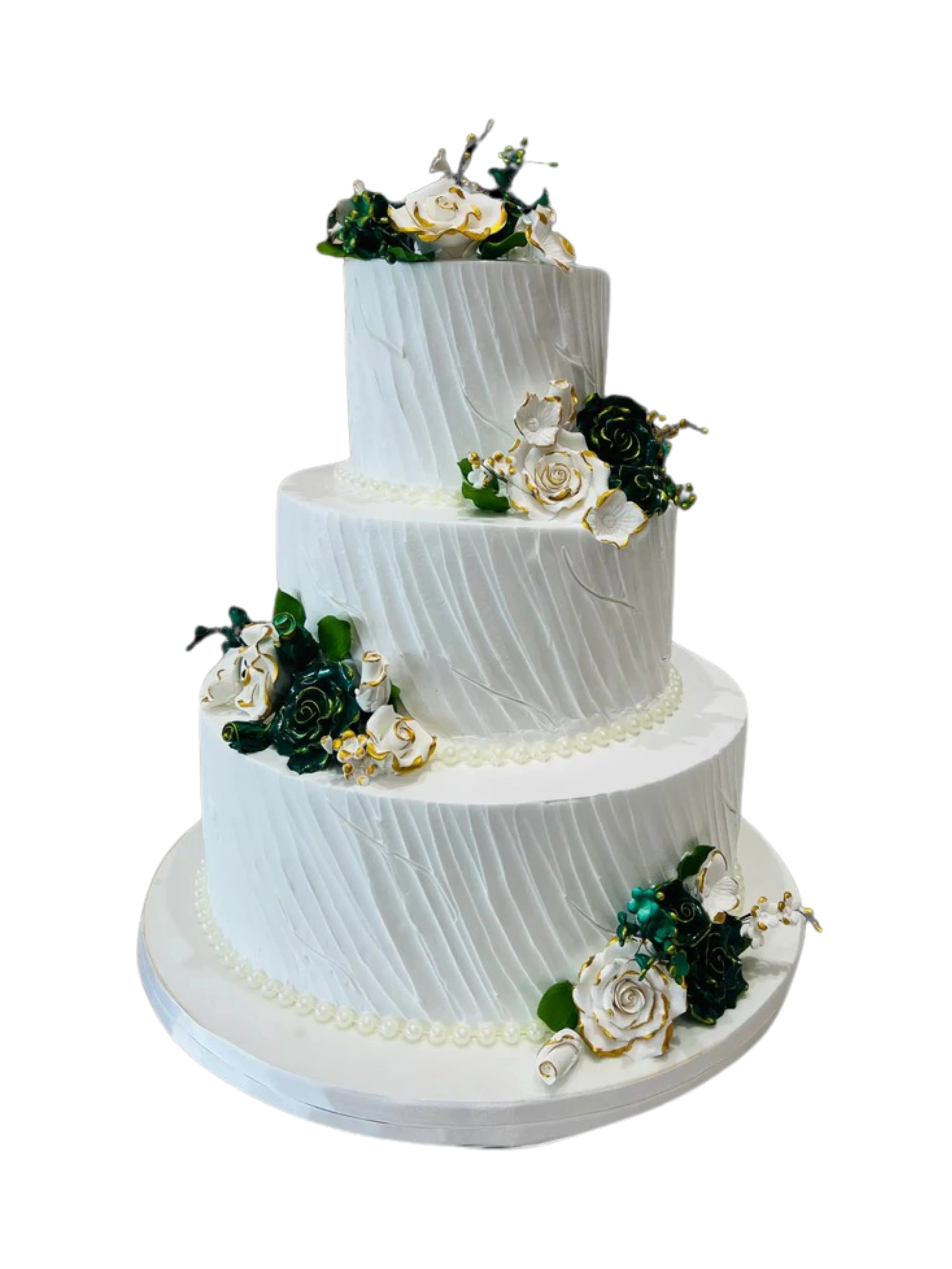Emerald Green Floral Tiered Cream Cake