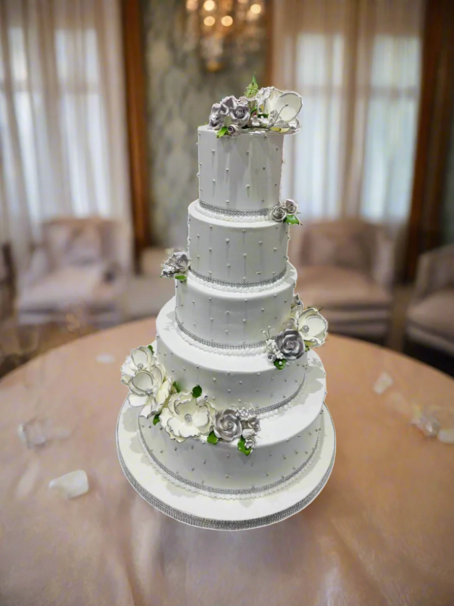 Evelyn White & Silver Wedding Cake - Image 2