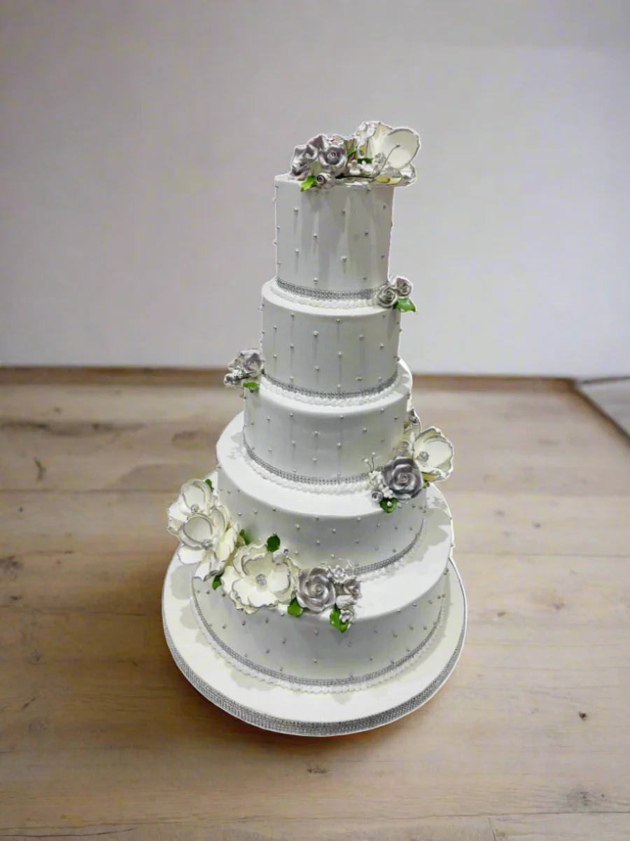 Evelyn White & Silver Wedding Cake - Image 3