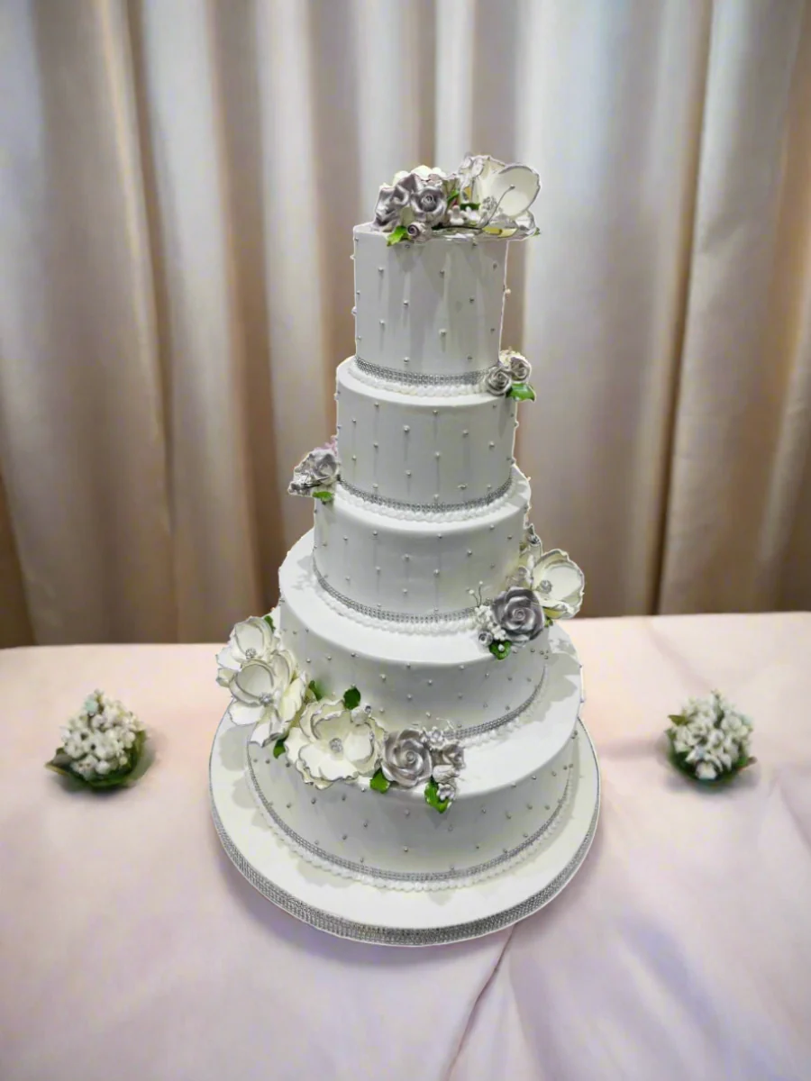 Evelyn White & Silver Wedding Cake - Image 4