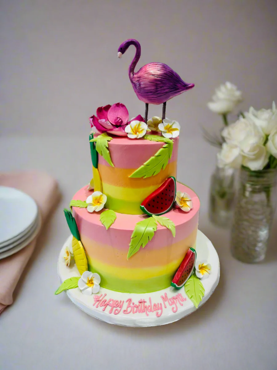Flamingo Cream Tiered Cake - Image 2