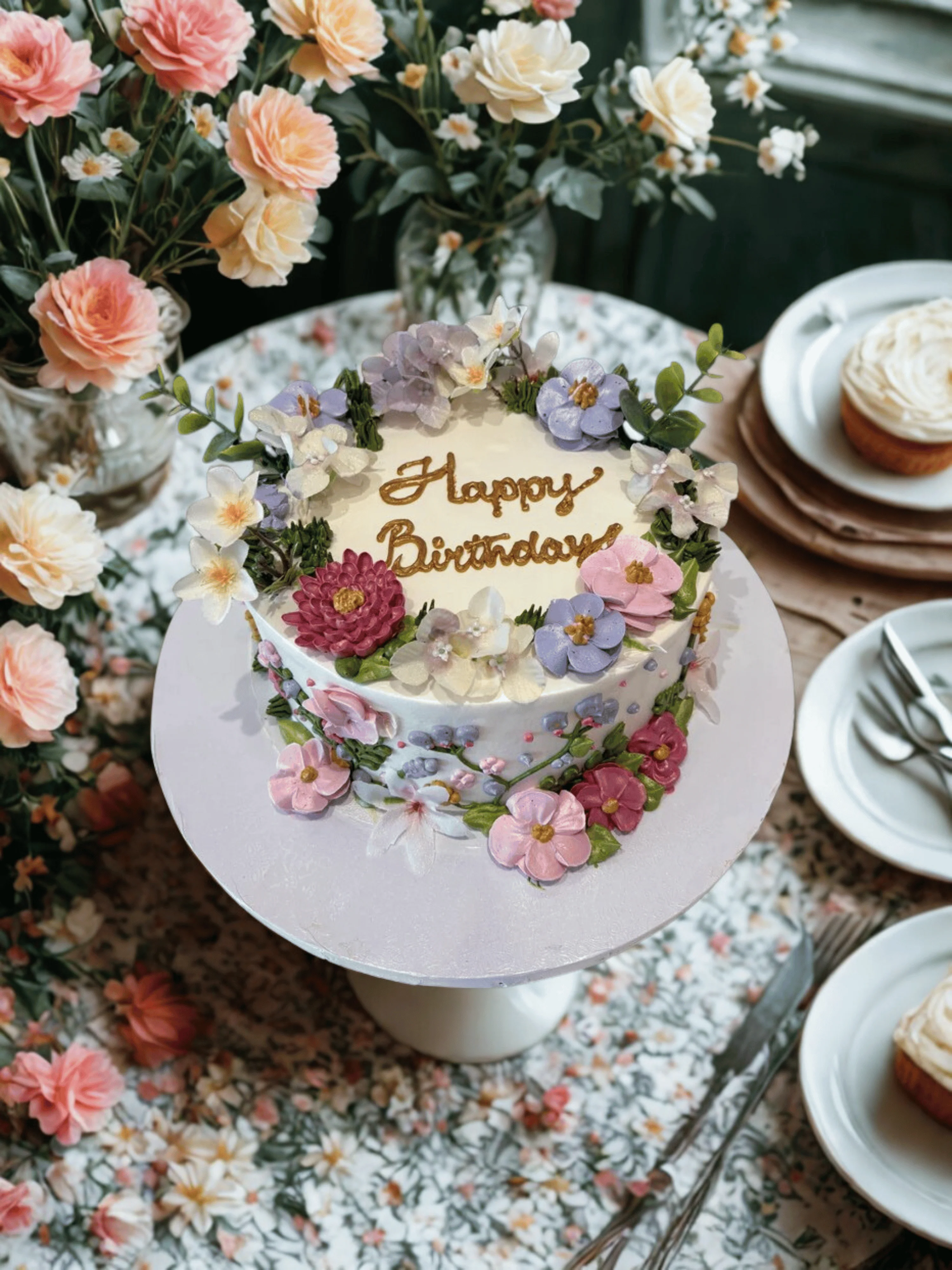 Floral Pastel Cream Cake - Image 3