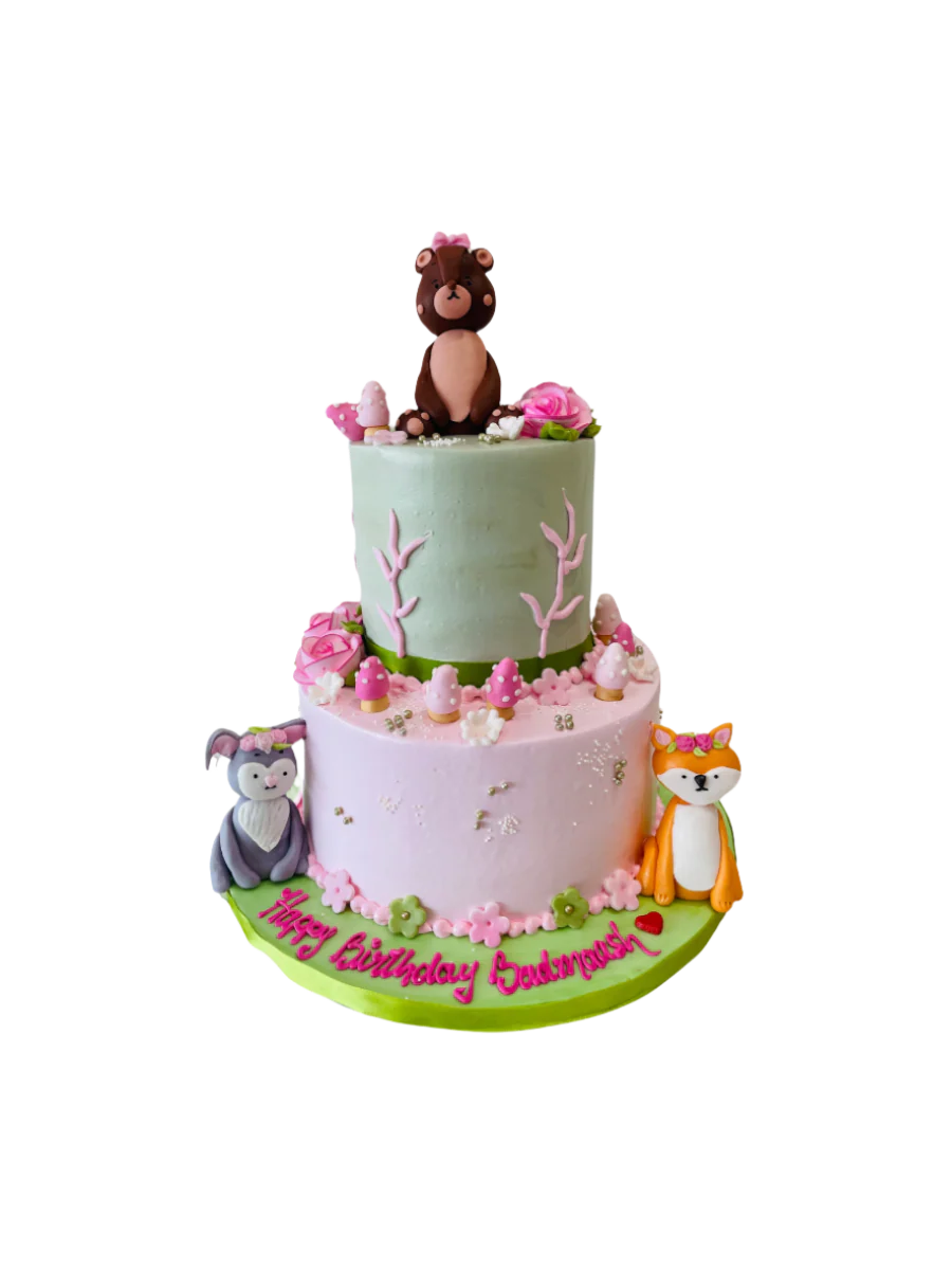 Forest Theme Tiered Cream Cake