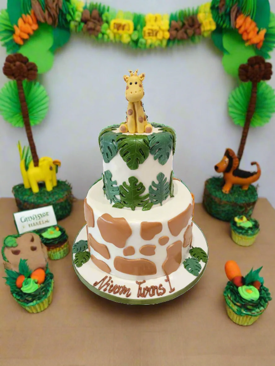 Giraffe Jungle Fondant Tiered Cake - Image 2