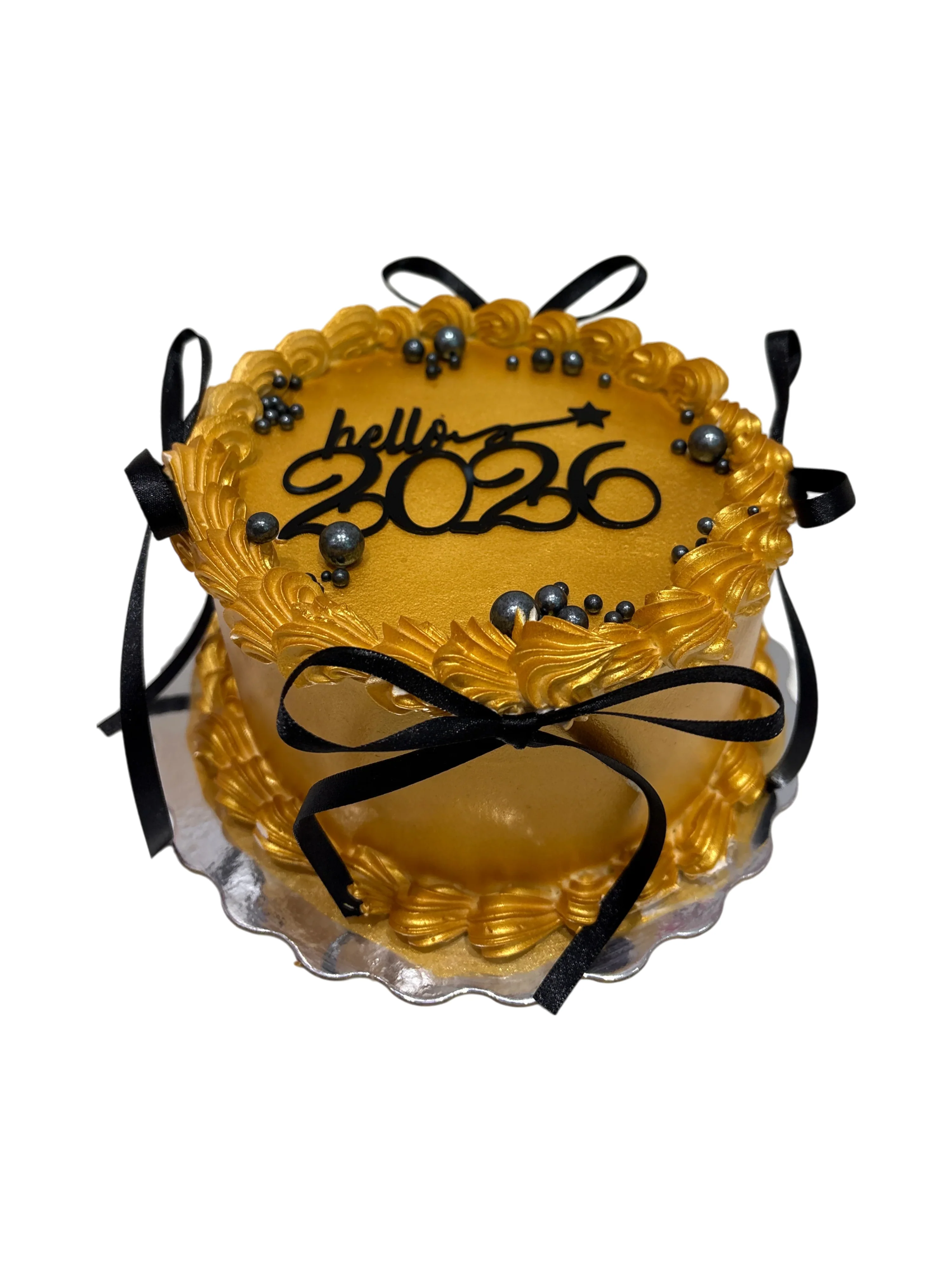 Gold & Black Bow New Year Cake