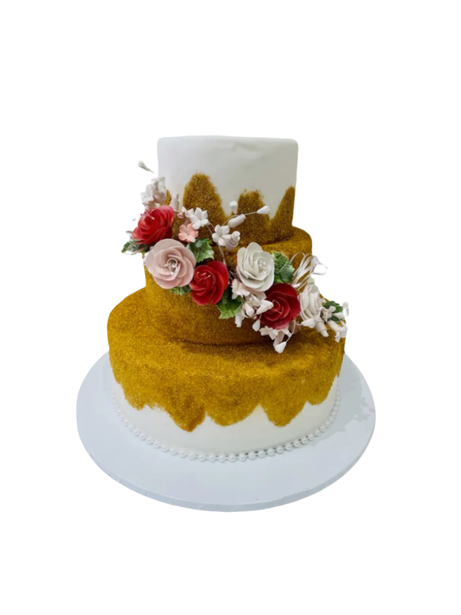 Gold Cascading Flowers Fondant Cake