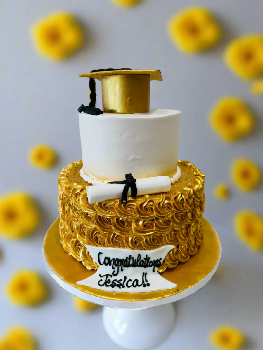 Gold Graduation Tiered Cake - Image 2
