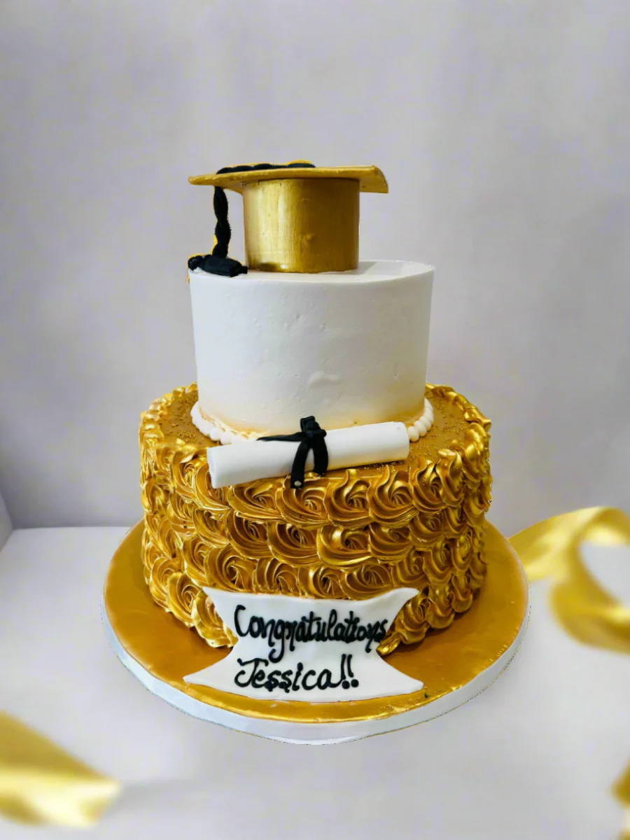 Gold Graduation Tiered Cake - Image 3
