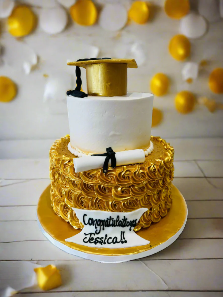Gold Graduation Tiered Cake - Image 4