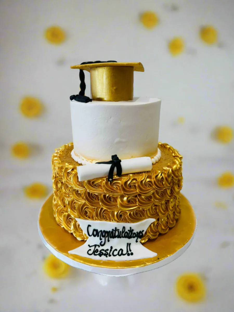 Gold Graduation Tiered Cake - Image 5