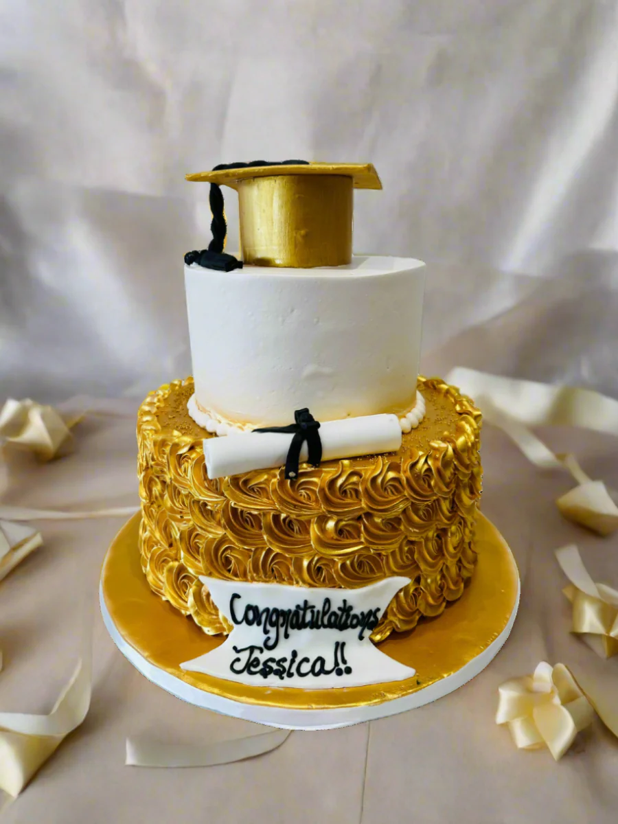 Gold Graduation Tiered Cake - Image 6