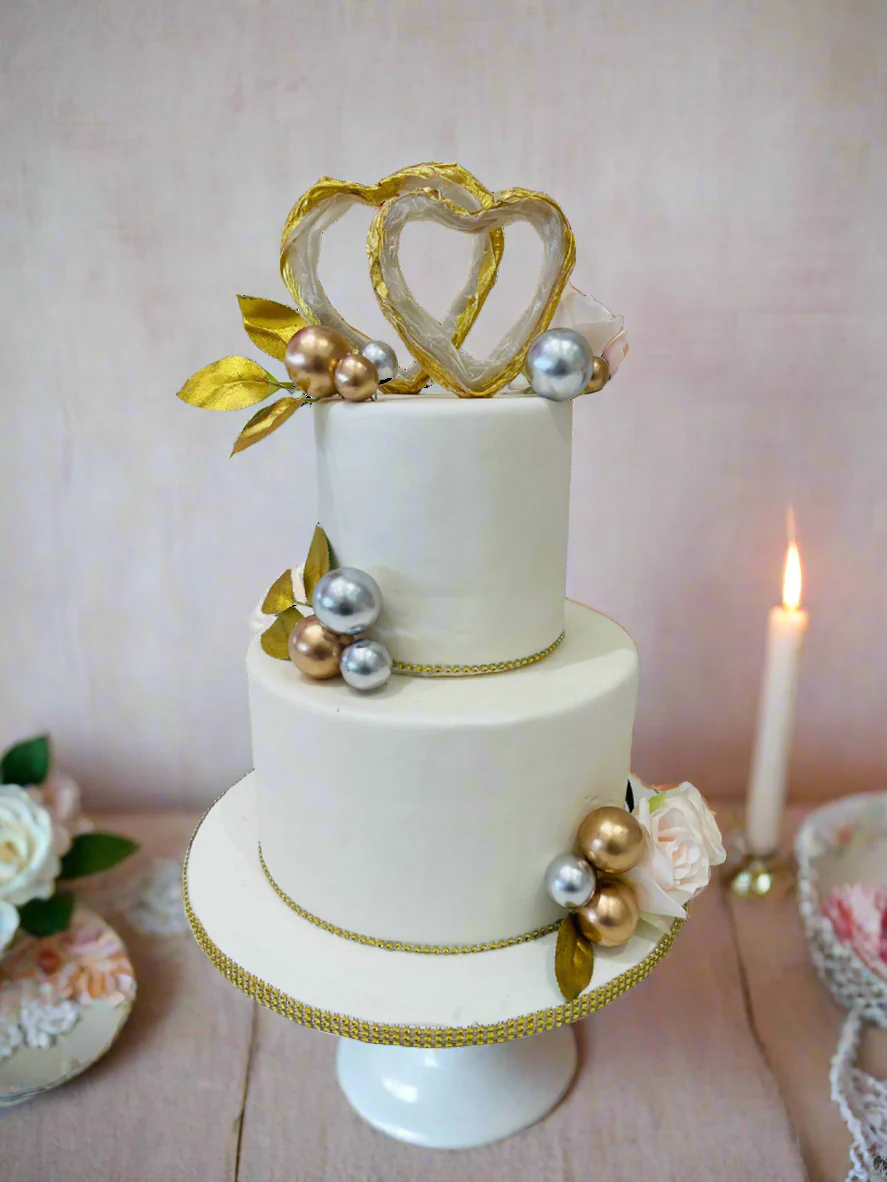 Gold Hearts Fondant Tiered Cake - Image 2