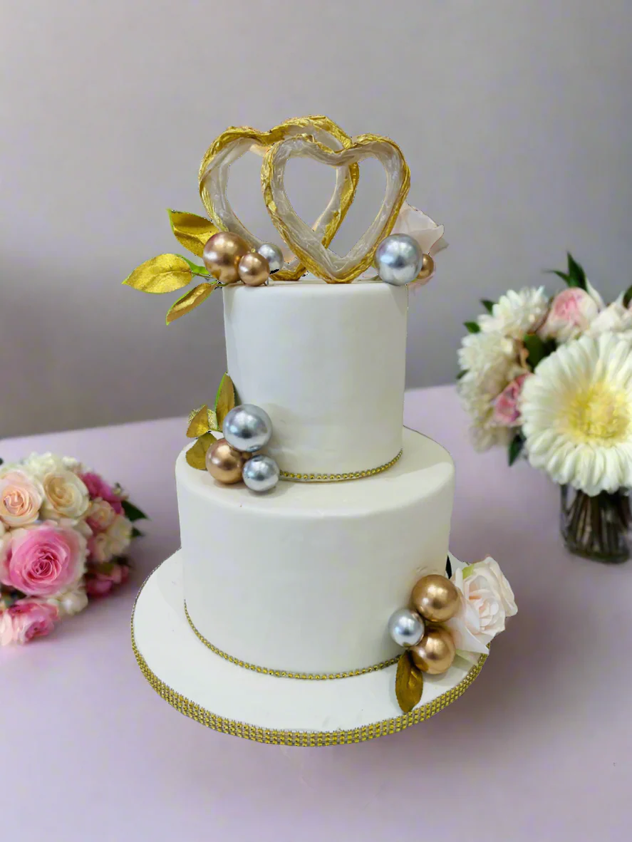 Gold Hearts Fondant Tiered Cake - Image 3