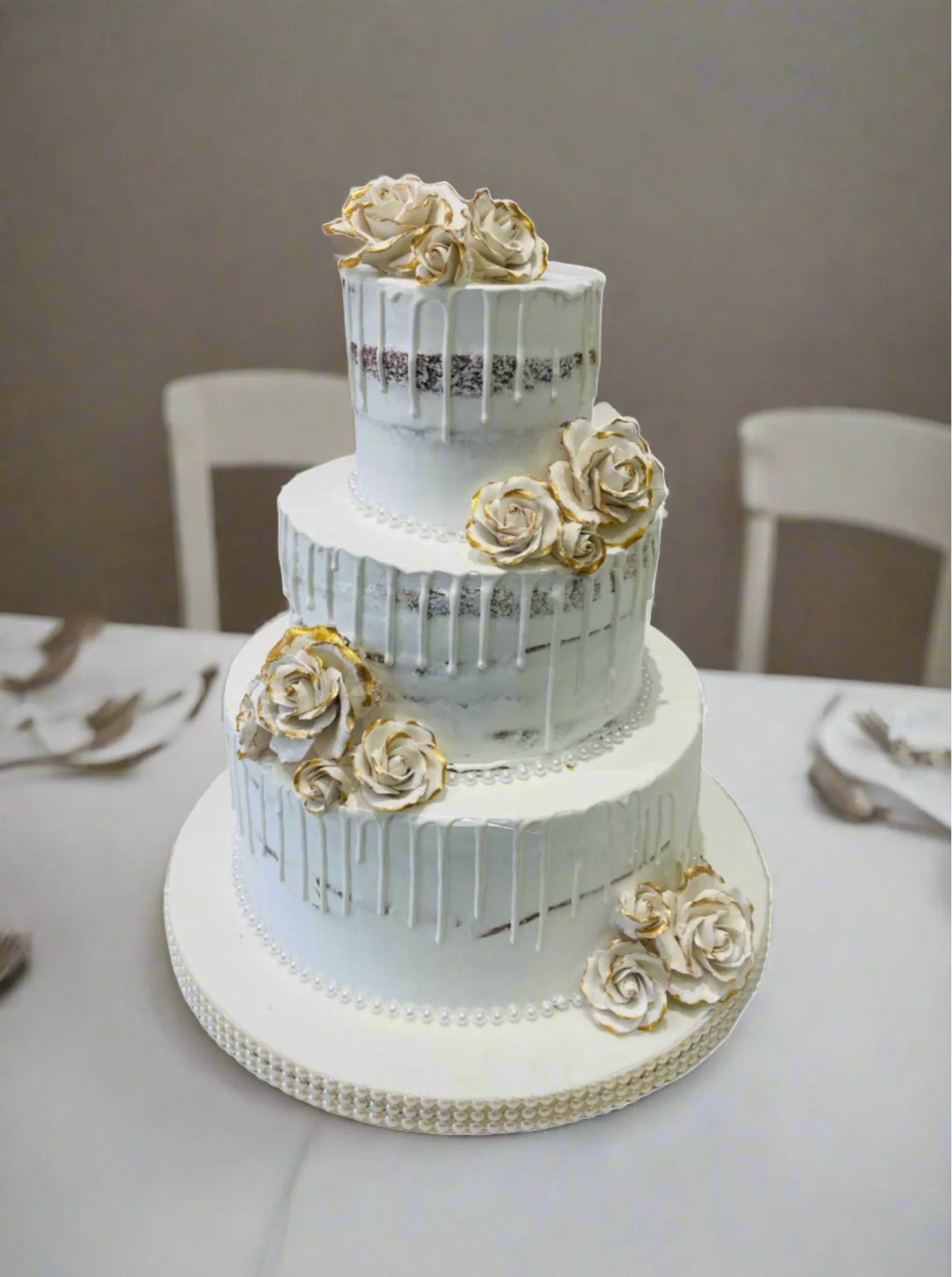 Gold & White Drizzle Wedding Cake - Image 2