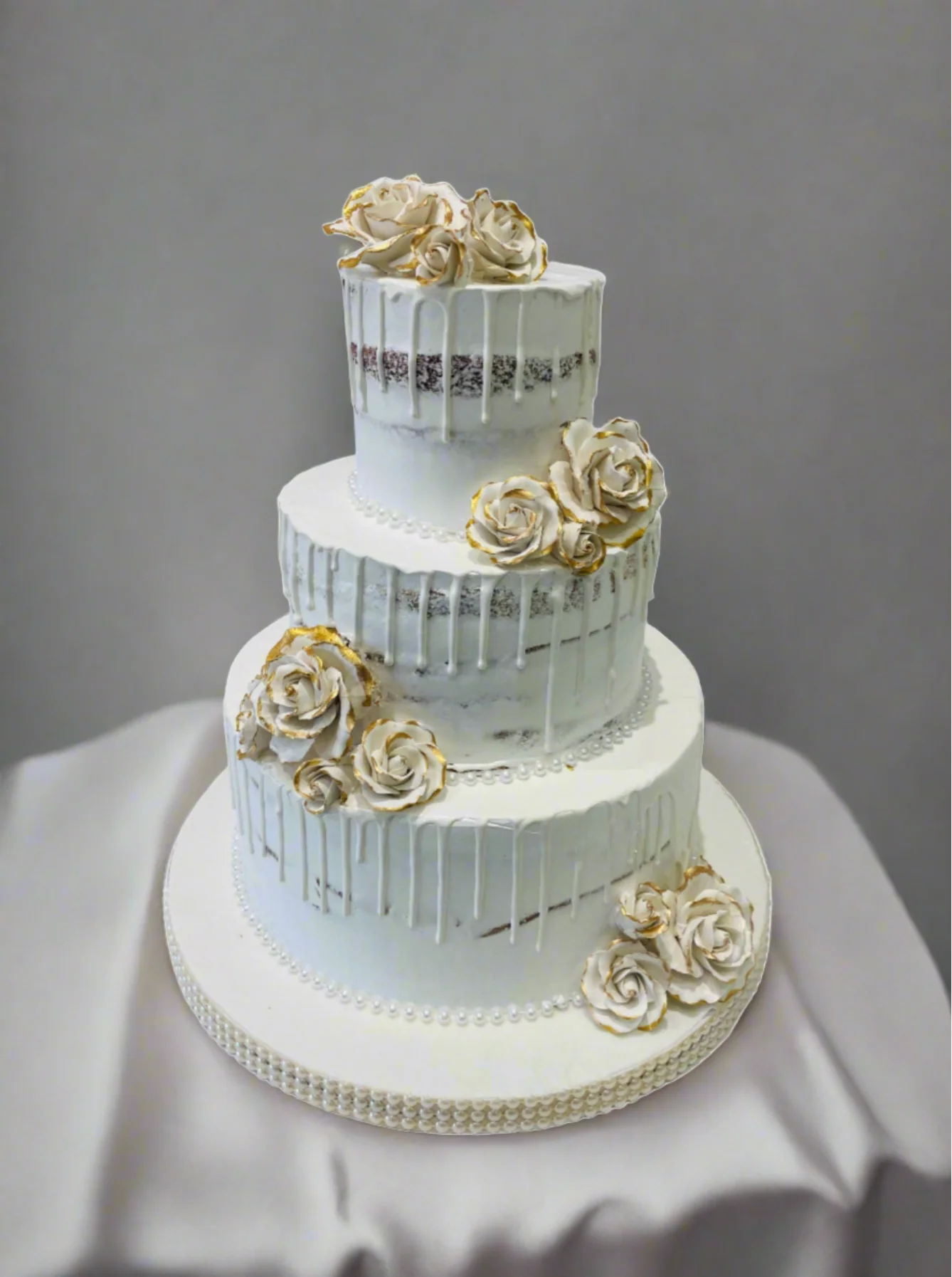Gold & White Drizzle Wedding Cake - Image 3