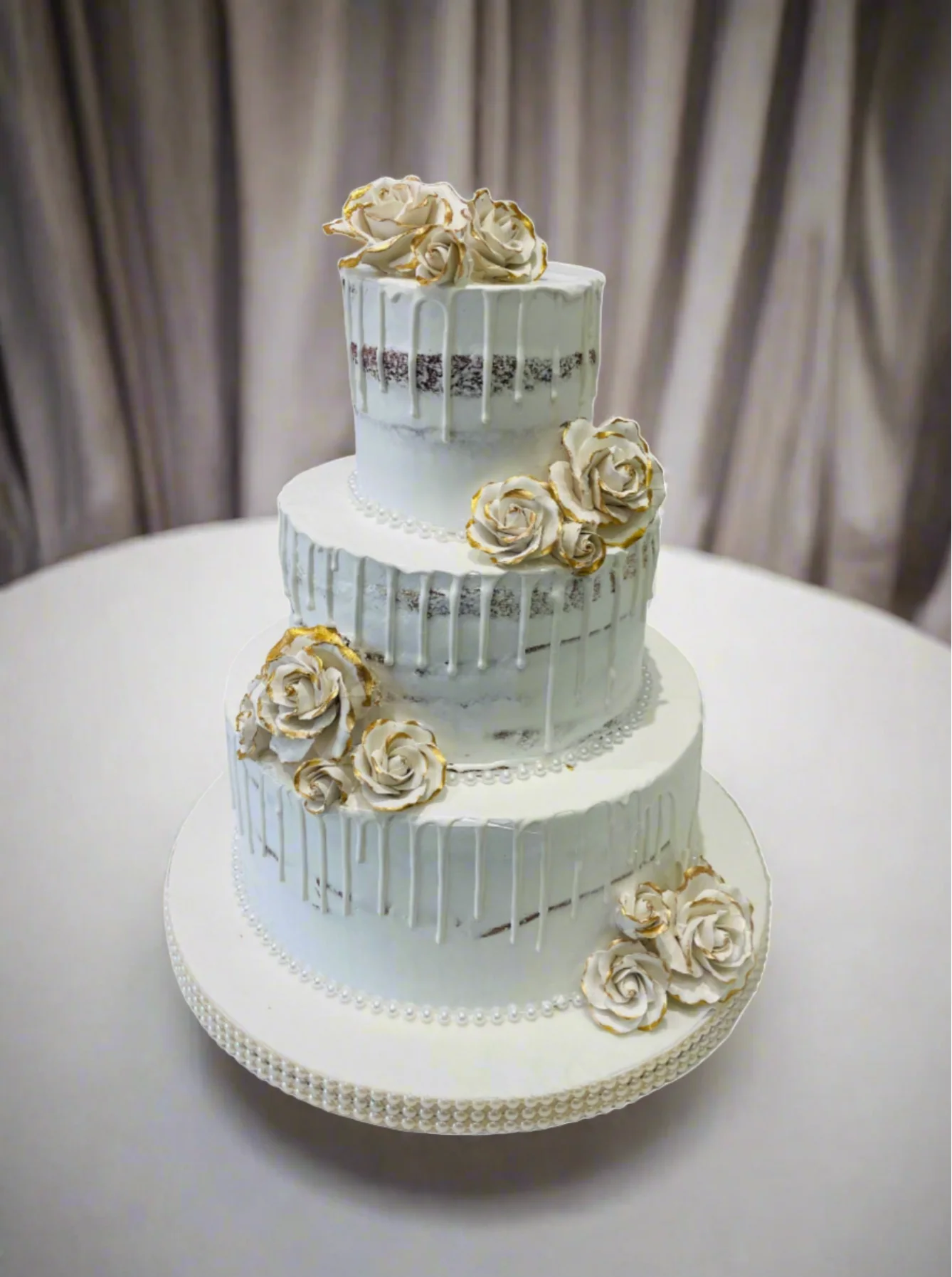 Gold & White Drizzle Wedding Cake - Image 4