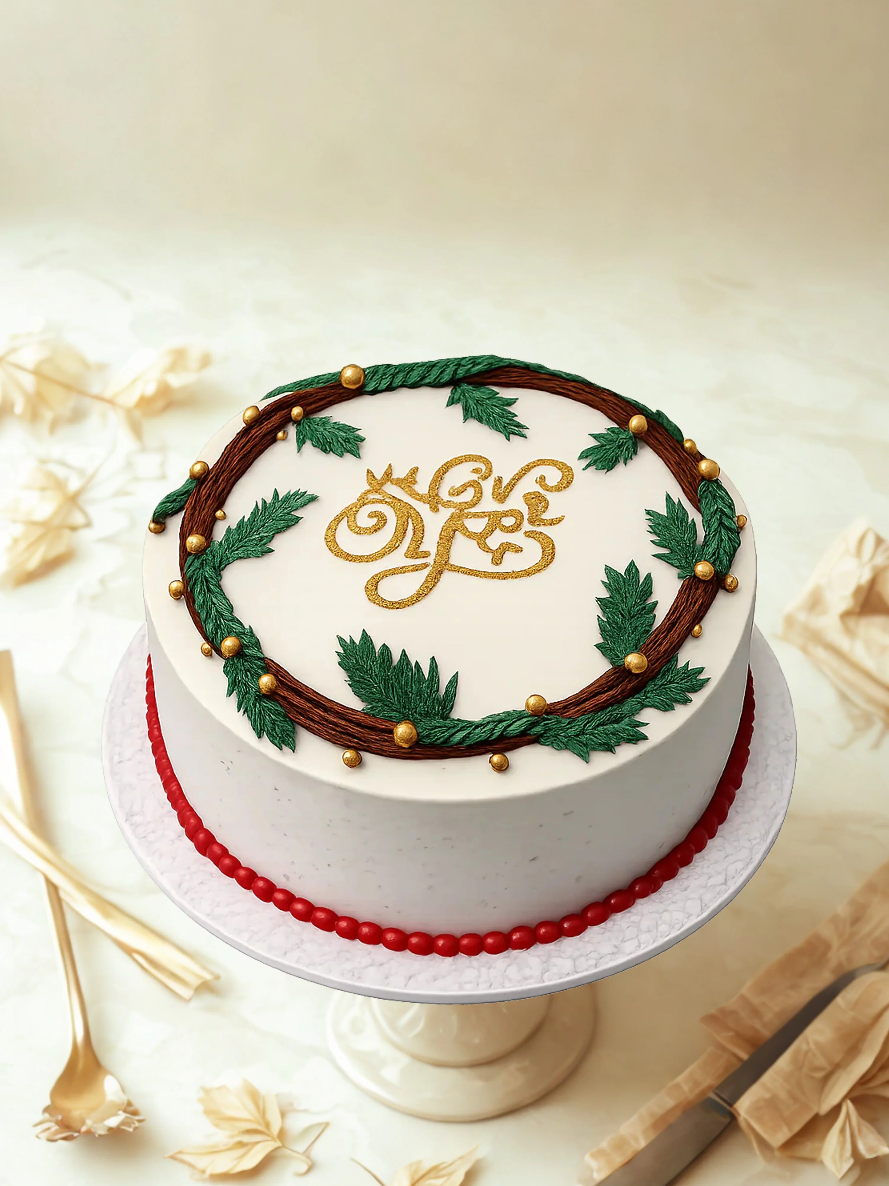 Green Garland New Year Cake - Image 4