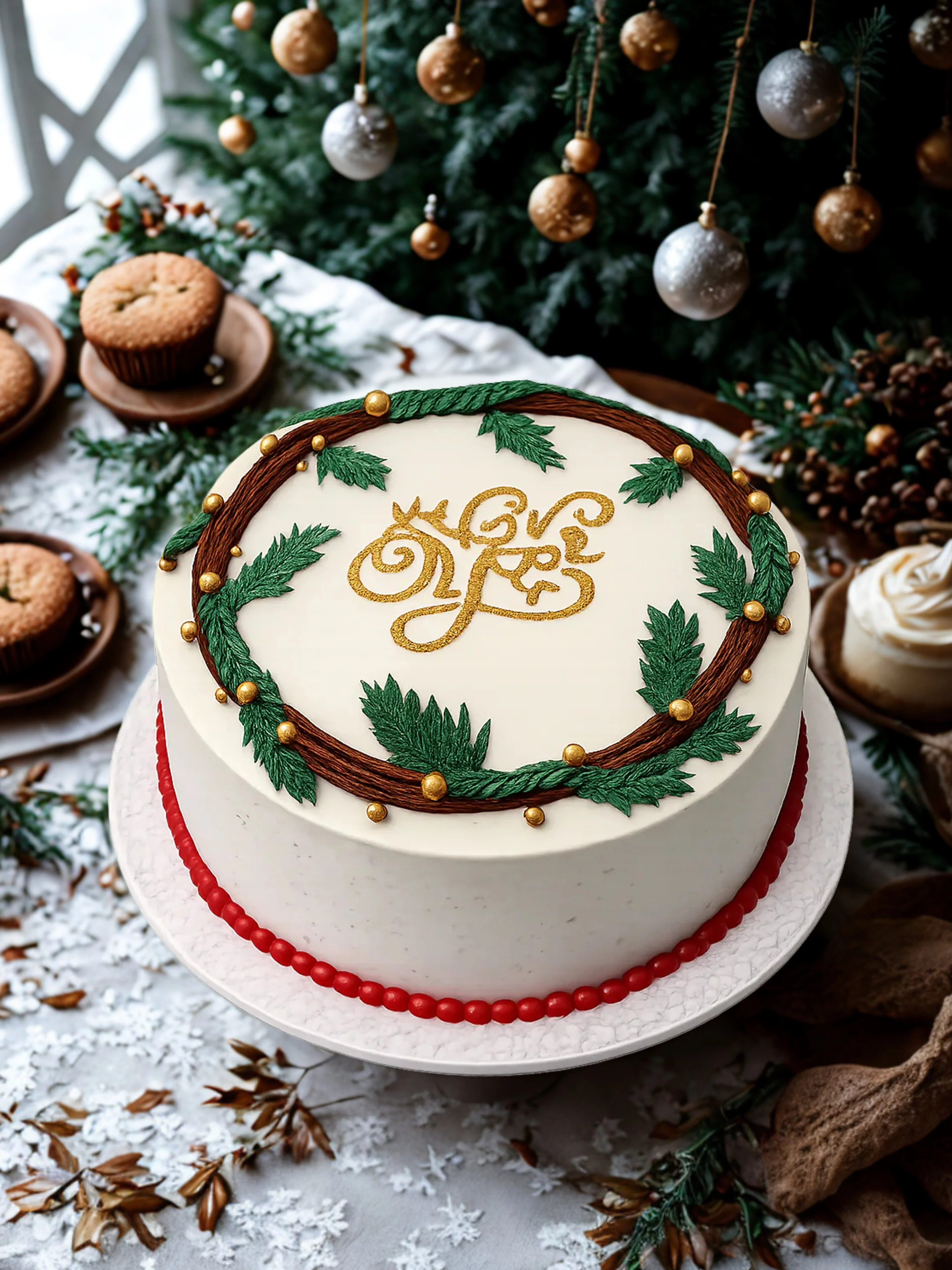 Green Garland New Year Cake - Image 5