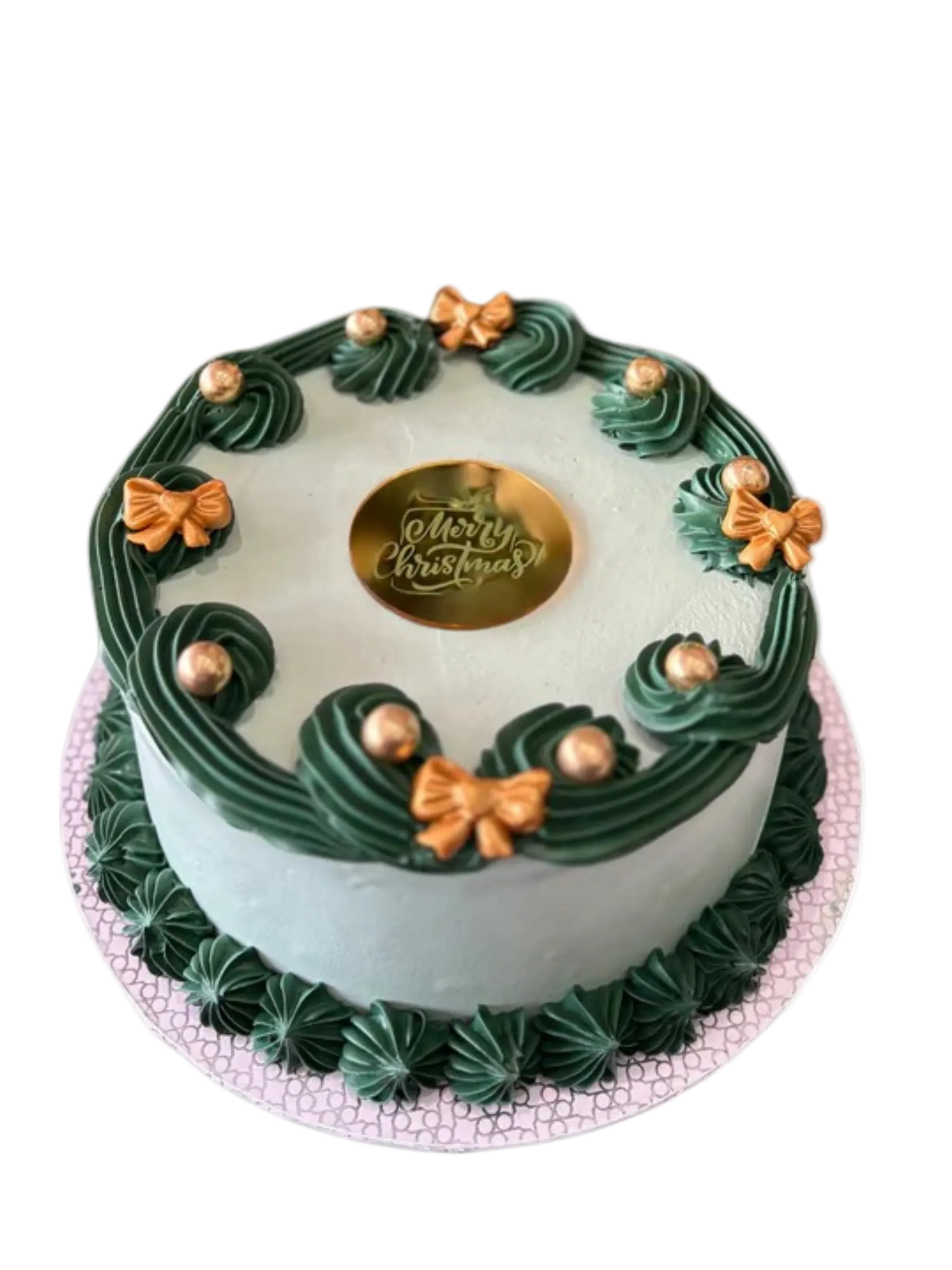 Green Gold Bow Christmas Cake