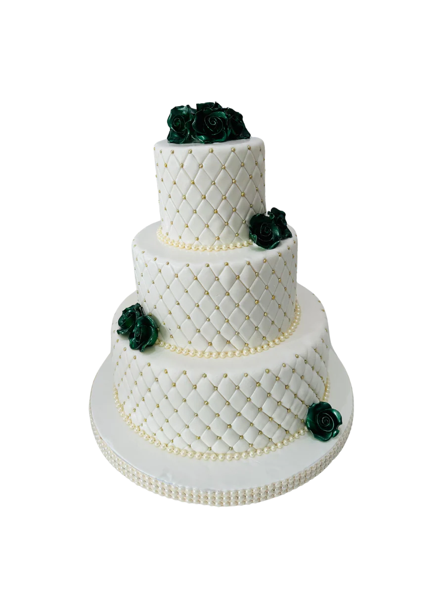 Green Roses Beaded Fondant Cake