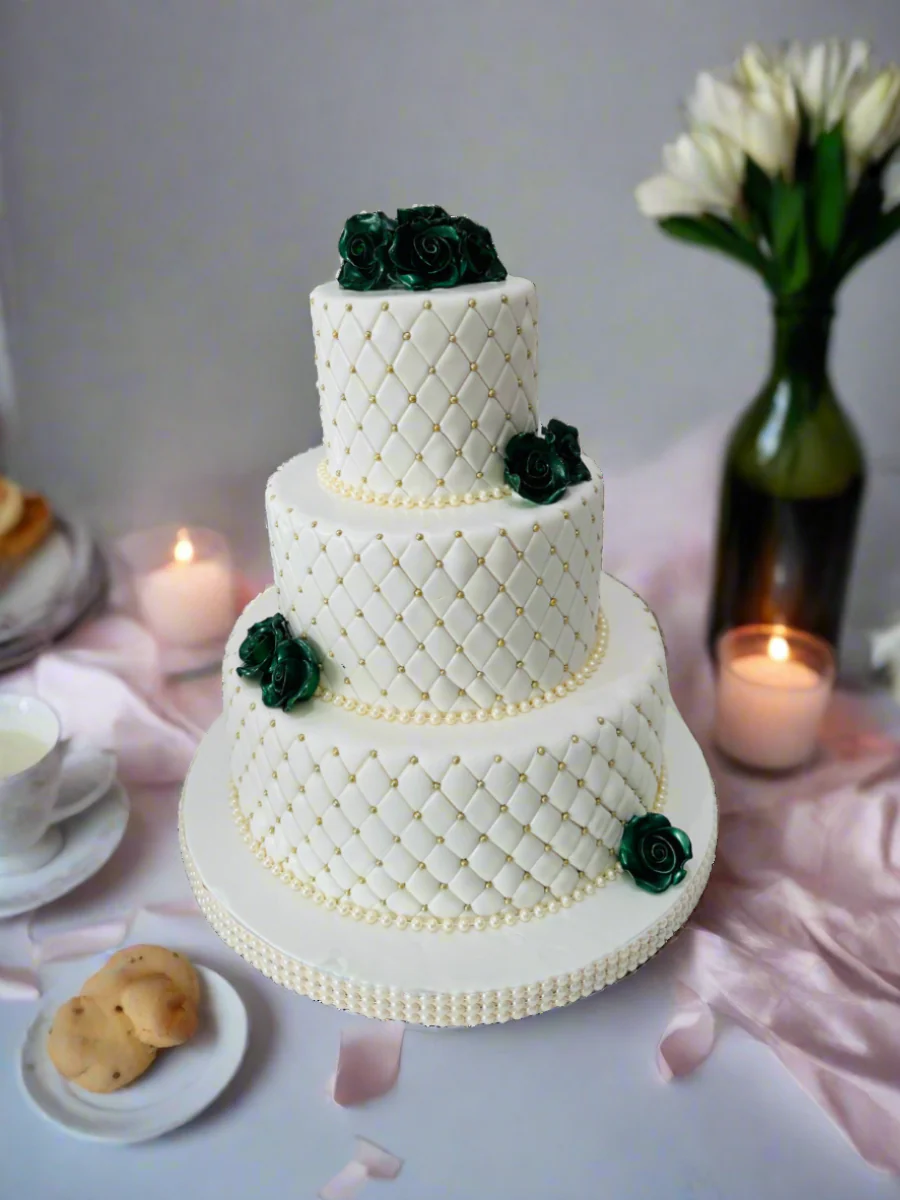 Green Roses Beaded Fondant Cake - Image 2
