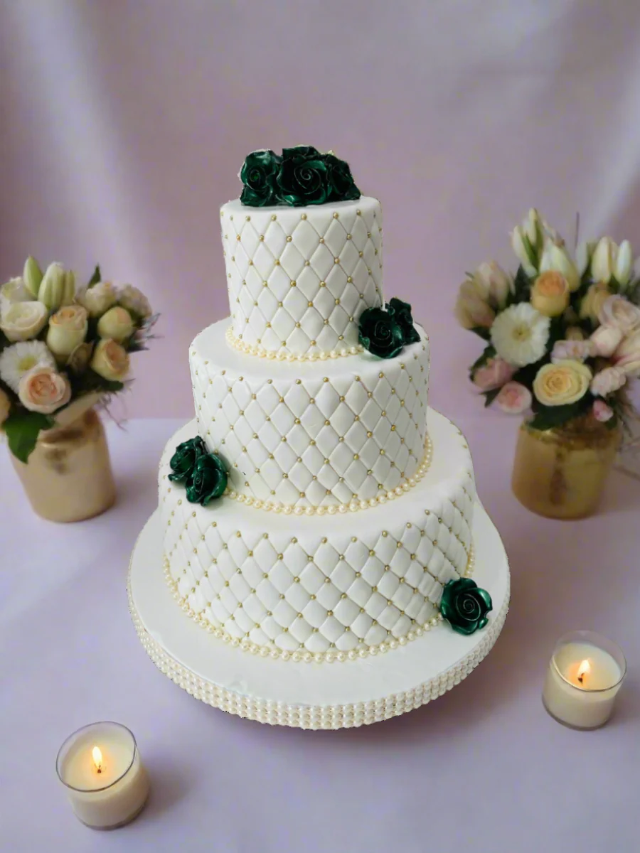 Green Roses Beaded Fondant Cake - Image 3