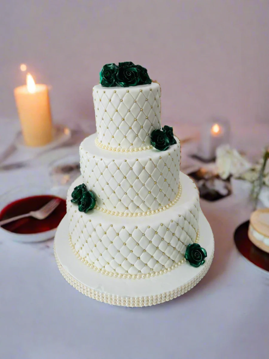 Green Roses Beaded Fondant Cake - Image 4