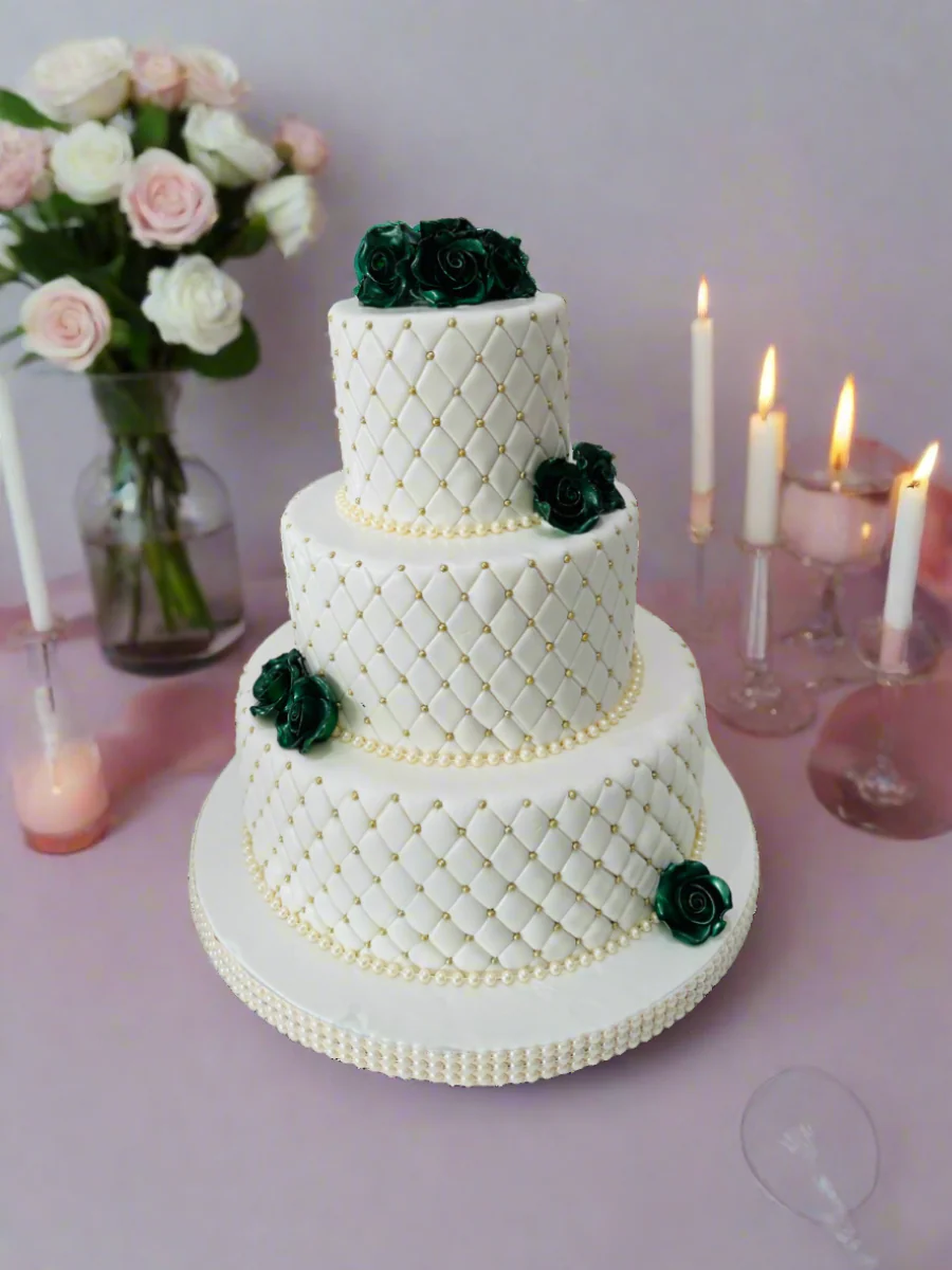 Green Roses Beaded Fondant Cake - Image 5
