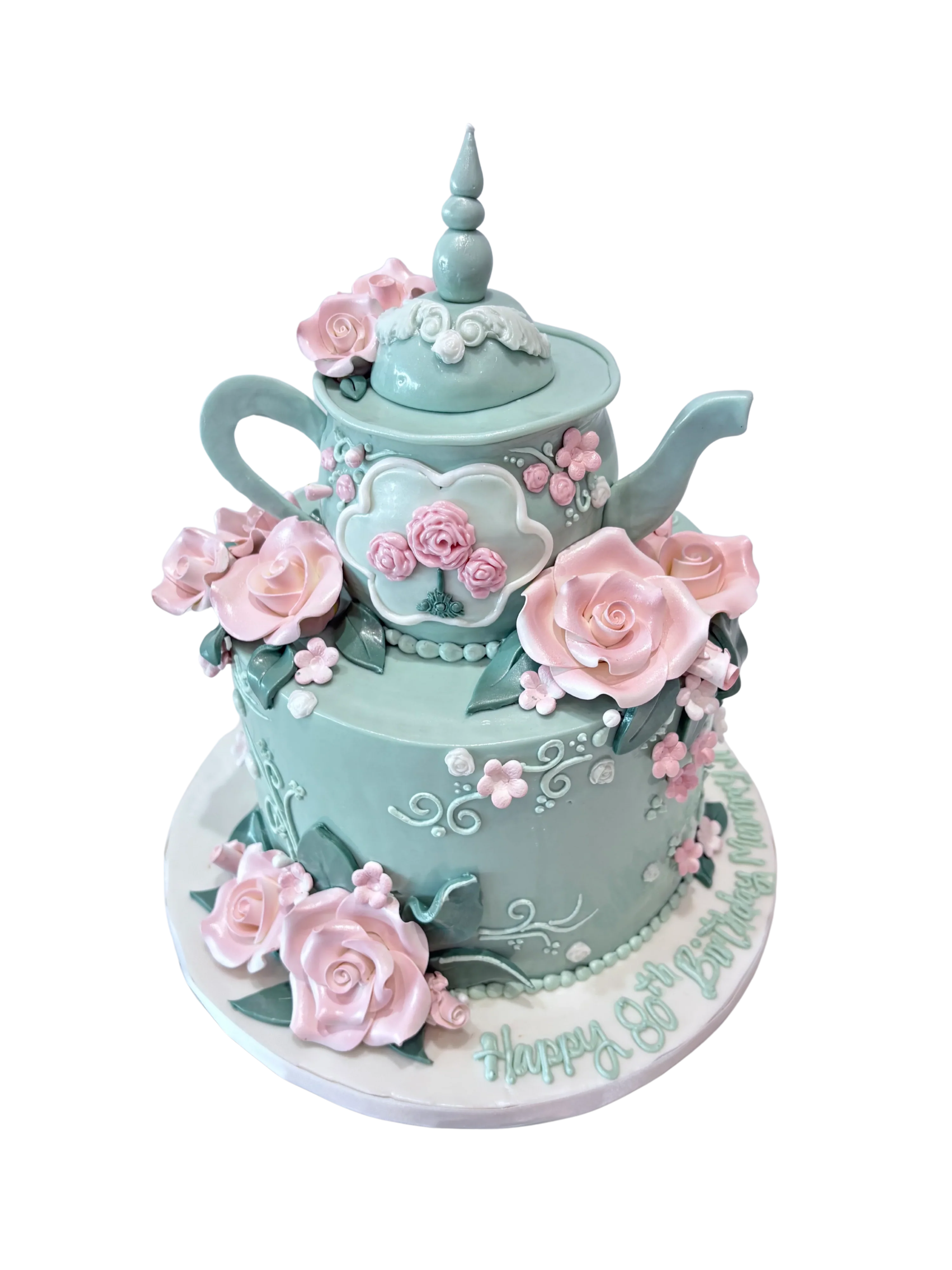 Pink Floral Teapot Fondant Cake