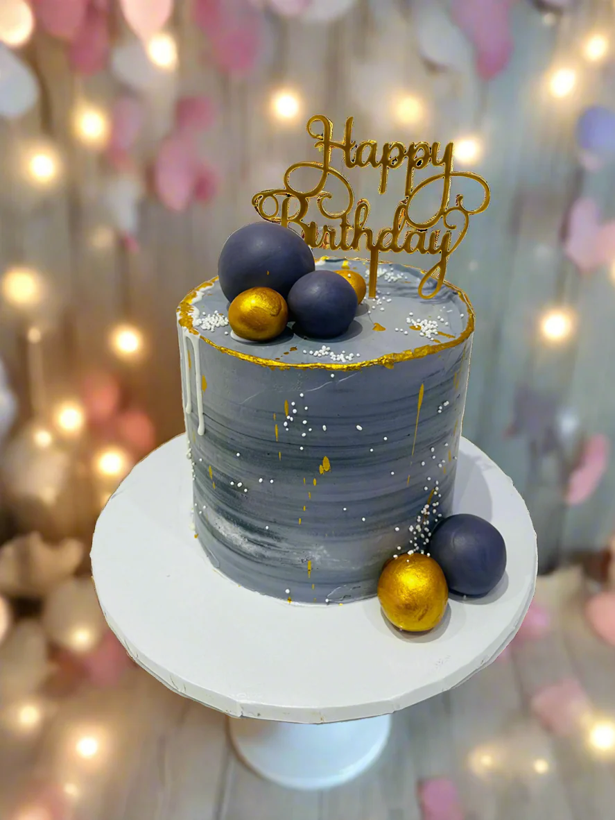 Grey Gold Birthday Cake - Image 2