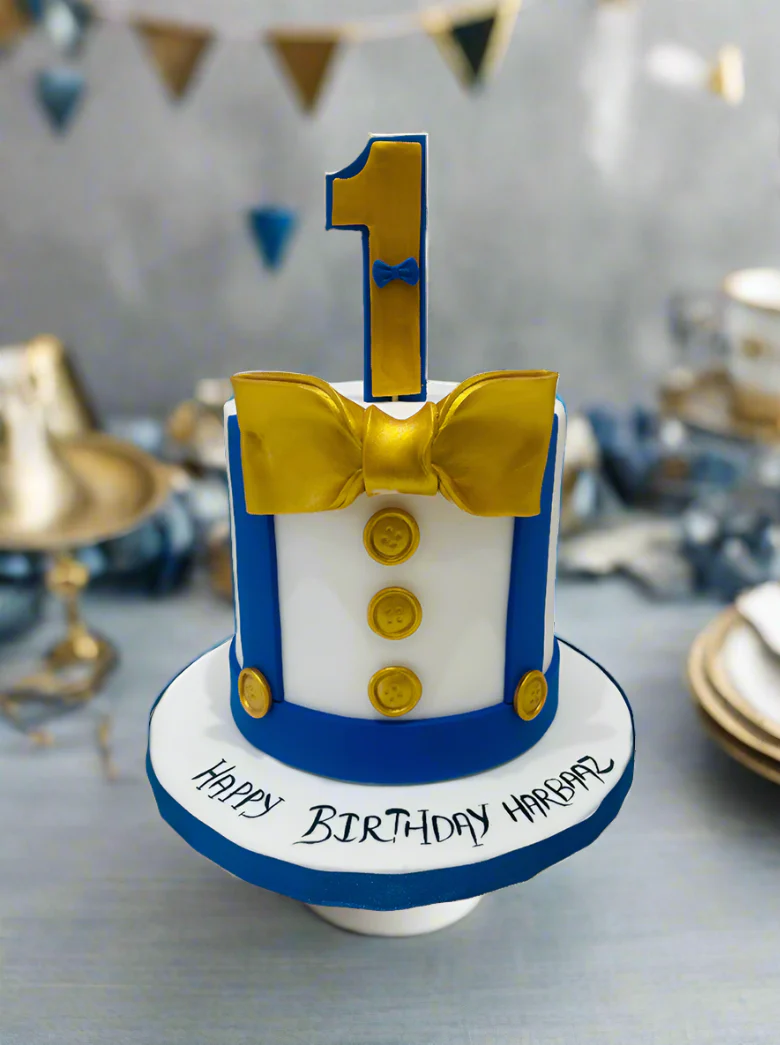 Harbaaz Blue Fondant Birthday Cake - Image 2