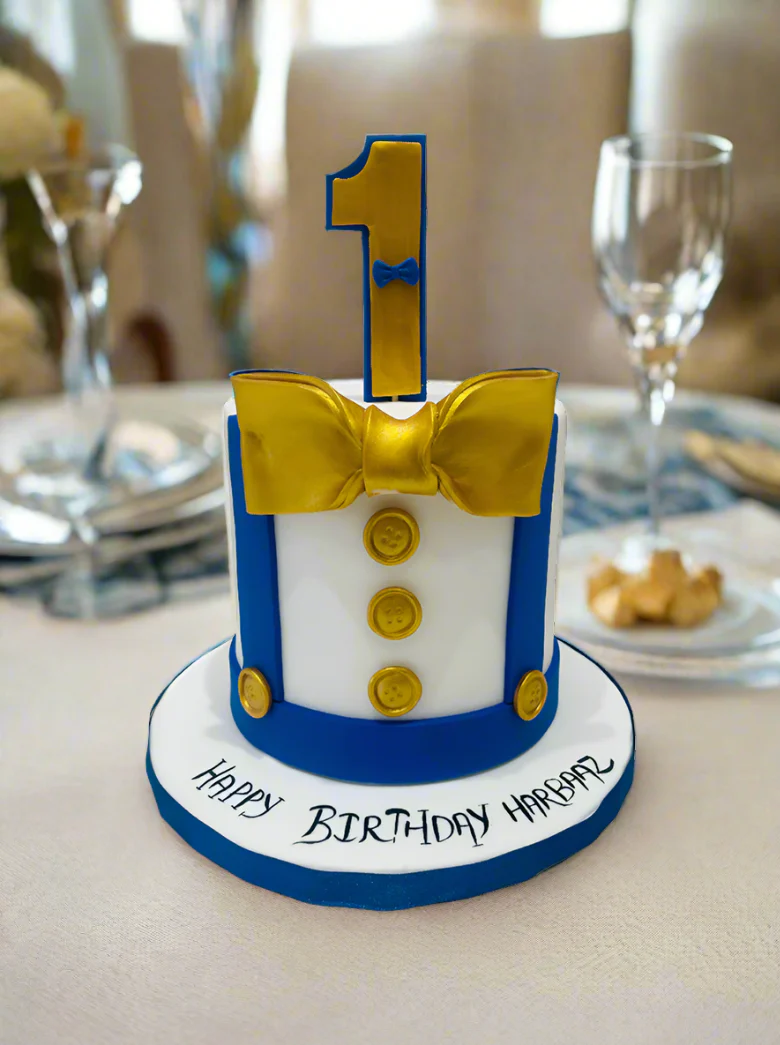 Harbaaz Blue Fondant Birthday Cake - Image 3