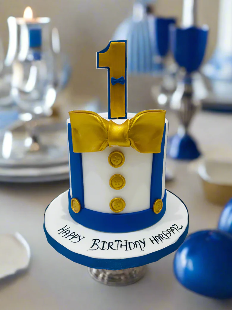 Harbaaz Blue Fondant Birthday Cake - Image 4