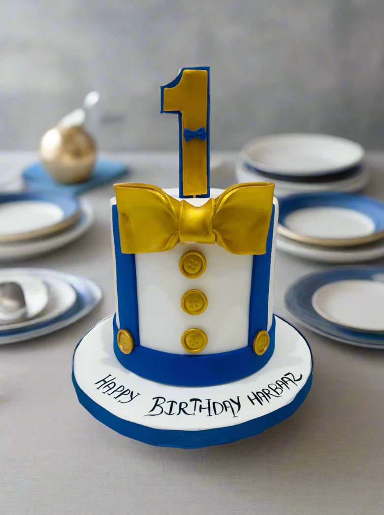 Harbaaz Blue Fondant Birthday Cake - Image 5